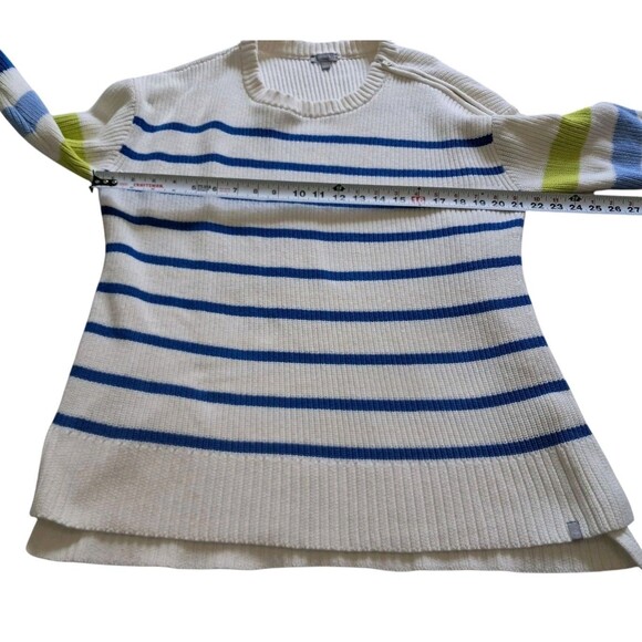 T By Talbots Sweater Women's XL Ivory Multi Stripe Crewneck High Low Thumb Holes - Picture 12 of 12